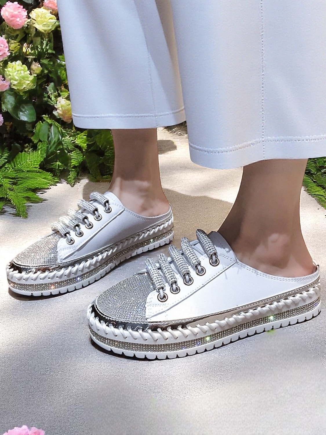 женские серебристые металлические кроссовки-слипоны с блестками, повседневная обувь на платформе для повседневной носки и свиданий 2026 - $46.99 –P4