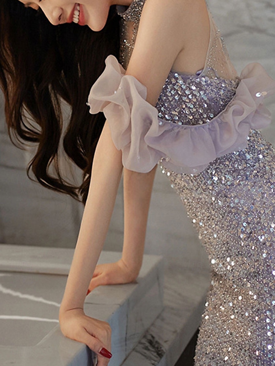Mořská panna Trubková šaty Quinceanera Elegantní šaty Svatební Šaty pro hosty Dlouhý Krátký vlak Bez rukávů Halter krk Lesklé Holá záda se svítícími kameny 2025 - $99.99 –P4