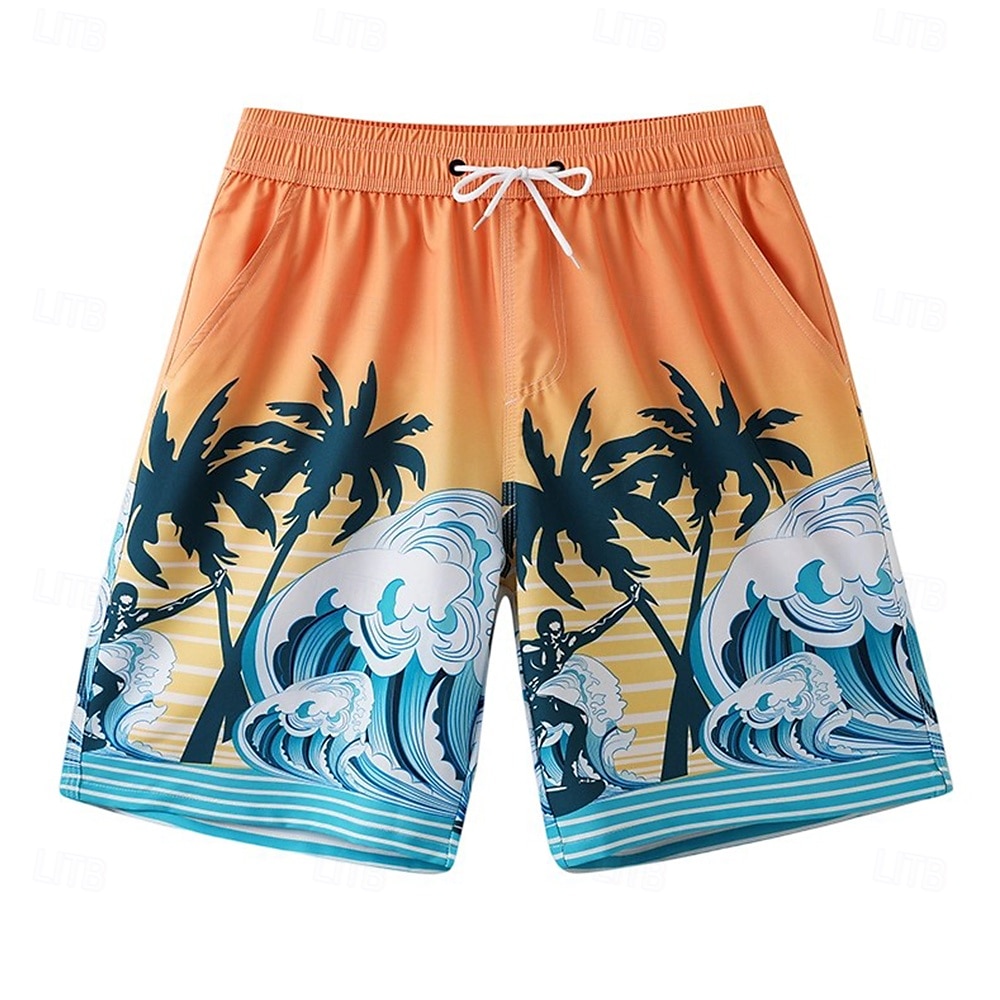 Homens Calção Shorts de praia Bolsos Com Cordão Cintura elástica Gráfico Folha Árvore Respirável Secagem Rápida Comprimento do joelho Ao ar livre Férias Casa Férias Estilo Étnico Azul Céu Azul escuro de 2025 por $17.99 –P2
