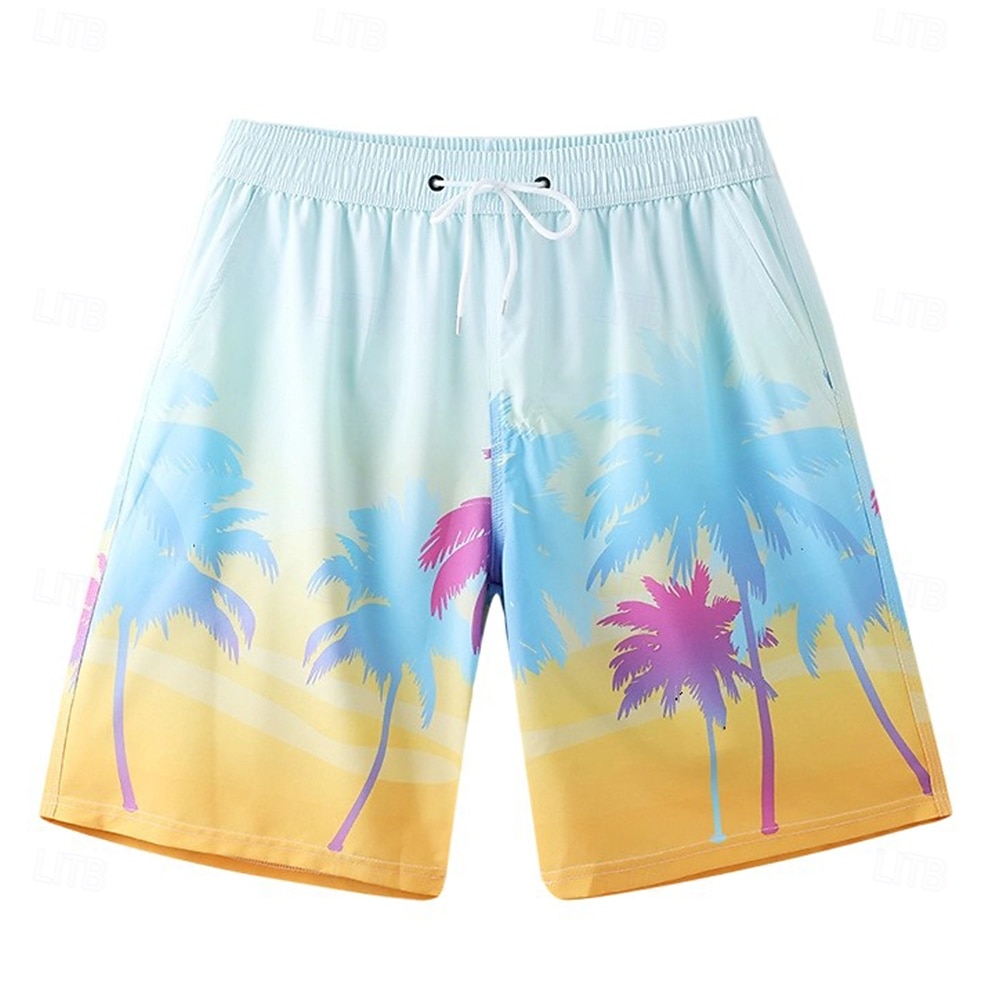 Homens Calção Shorts de praia Bolsos Com Cordão Cintura elástica Gráfico Folha Árvore Respirável Secagem Rápida Comprimento do joelho Ao ar livre Férias Casa Férias Estilo Étnico Azul Céu Azul escuro de 2025 por $17.99 –P18