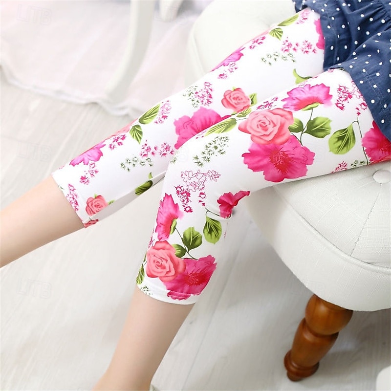 Niños Chica Polainas Floral Diario Escuela 4 años + Verano Rosado Profundo Negro Blanco 2026 - $4.99 –P6