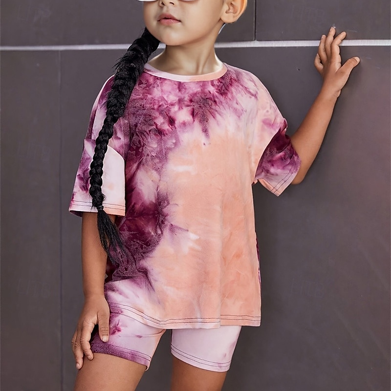 2 Piese Copii Fete Cravată Crewneck Tricou și Pantaloni scurți A stabilit Manșon scurt Modă În aer liber 4 ani + Vară Mov 2025 - $13.99 –P3