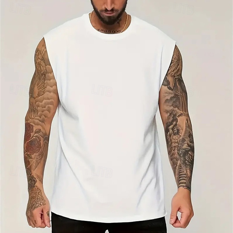 Herren Tank Top Weste Unterhemd Ärmelloses Shirt Ärmellos Rundhalsausschnitt Sommer Einfach Mode Designer Basic Klassisch Urlaub Straße Ausgehen Schwarz Weiß Rosa Top T-Shirt für Herren 2025 - $9.49 –P3