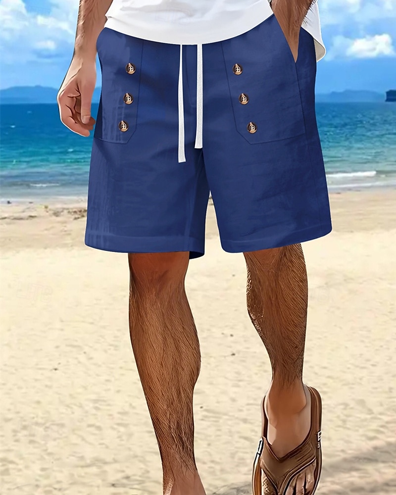 Hombre Pantalón corto Pantalones cortos de lino Pantalones cortos de verano Pantalones cortos de playa Bolsillo Correa Cintura elástica Plano Comodidad Transpirable Corto Vacaciones Festivos Playa 2025 - $22.99 –P15