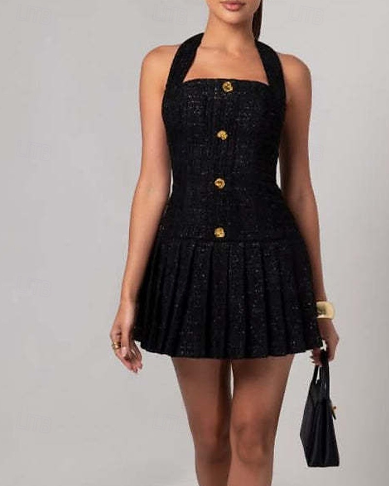 Femmes Mini Robe Robe de remise des diplômes Robe de Cocktail Mode Soirée Anniversaire Date Coupe régulière Uni Sans manches Col Halter Noir Été de 2025 ? $33.99 –P8