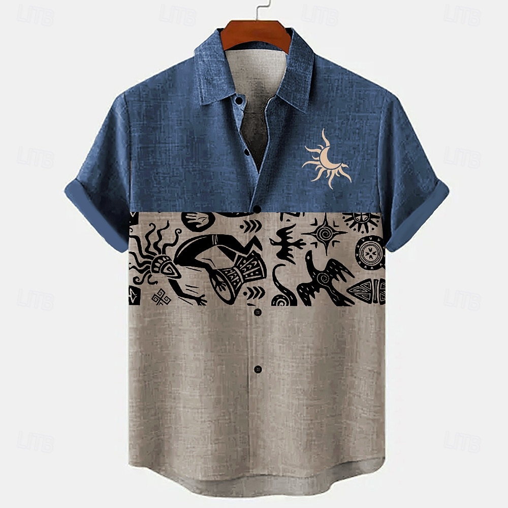 Men's Symbol Linen Shirt Summer Hawaiian Shirt Button Up Shirt Short Sleeve Vintage Artistic Vacation Holiday Beach Wear Summer Spring Turndown Collared Shirts Blue Purple Green 2026 - $26.99 –P5