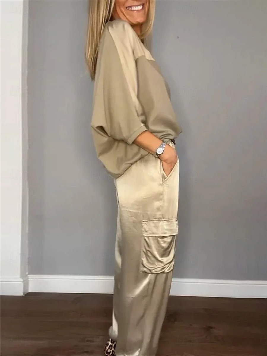 Completo da Donna di 2 Pezzi Moda Streetwear Pantaloni Giornalieri Manica 3/4 Collo Rotondo Colore Solido Casual Giornaliero Nero Bianco Rosso Estate Vestibilità Regolare del 2025 a $37.99 –P4
