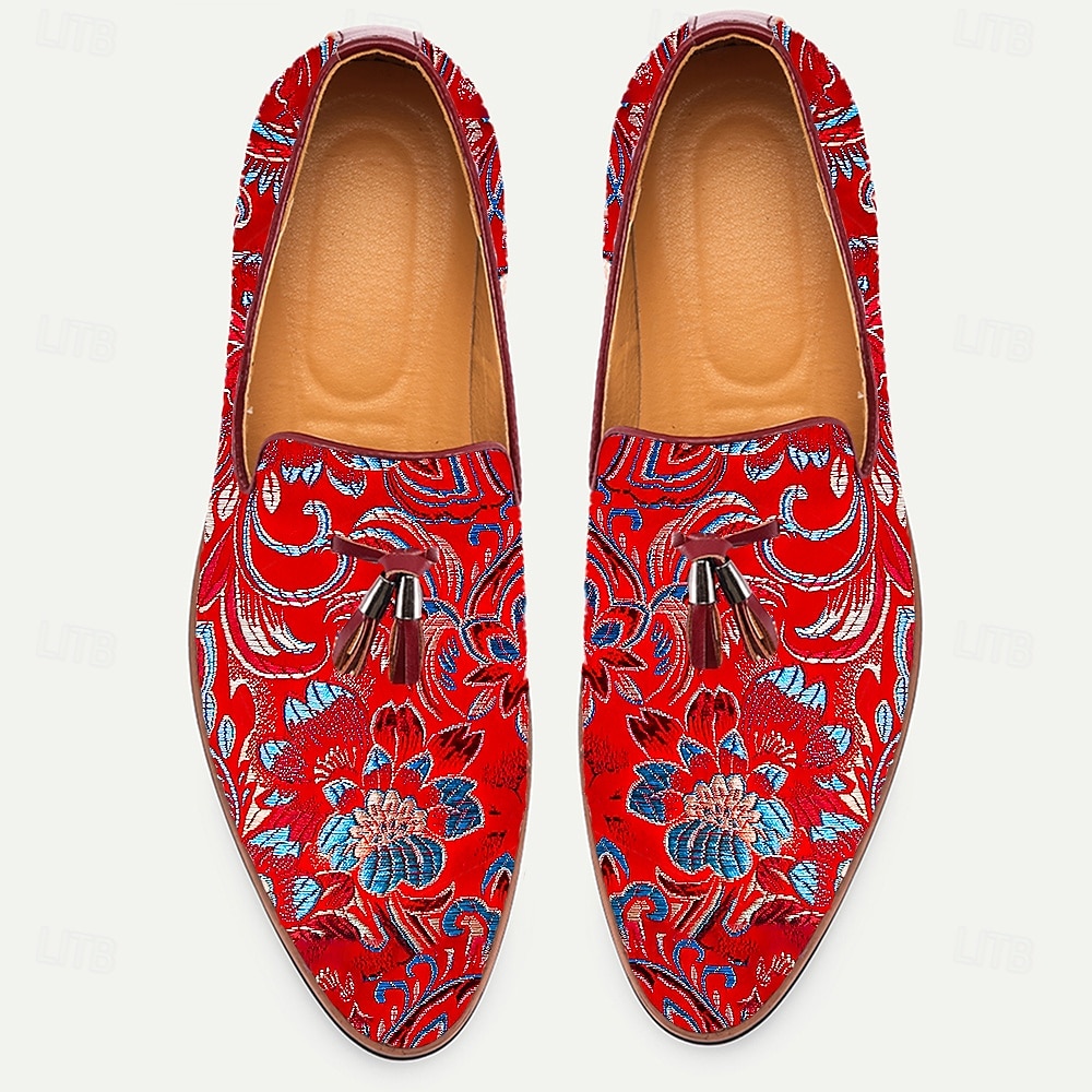 Herr Tofflor och Slip-Ons Tofstofflor Promenad PU Läder Jacquard Tyg Andningsfunktion Bekväm Halksäker Loafers Mörkröd Sommar Vår Höst 2025 - $42.99 –P4