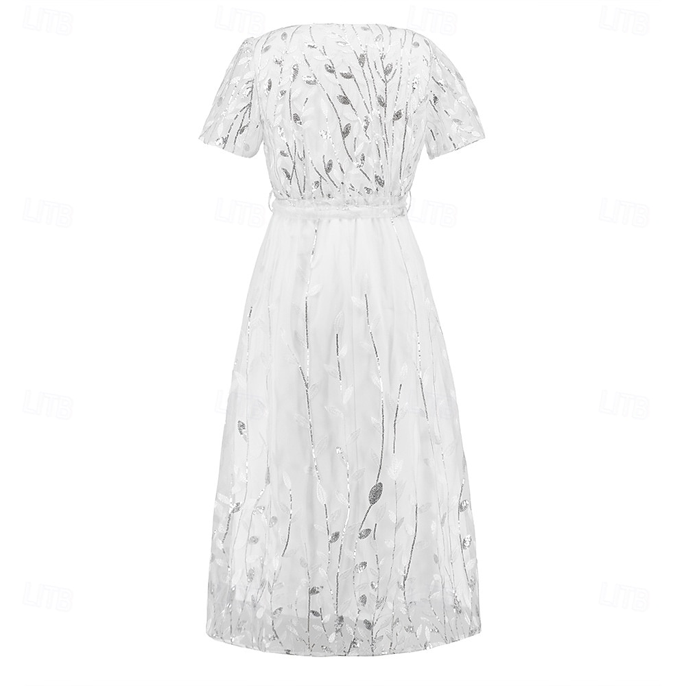A-Linie Kleid Brautmutterkleid Elegant V Ausschnitt Bodenlang Spitze Kurzarm mit Schärpe / Band Falten 2025 2025 - $79.99 –P21