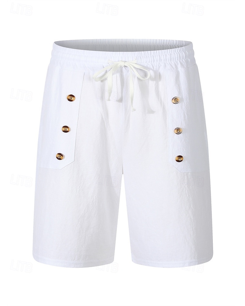 Hombre Pantalón corto Pantalones cortos de lino Pantalones cortos de verano Pantalones cortos de playa Bolsillo Correa Cintura elástica Plano Comodidad Transpirable Corto Vacaciones Festivos Playa 2025 - $22.99 –P2