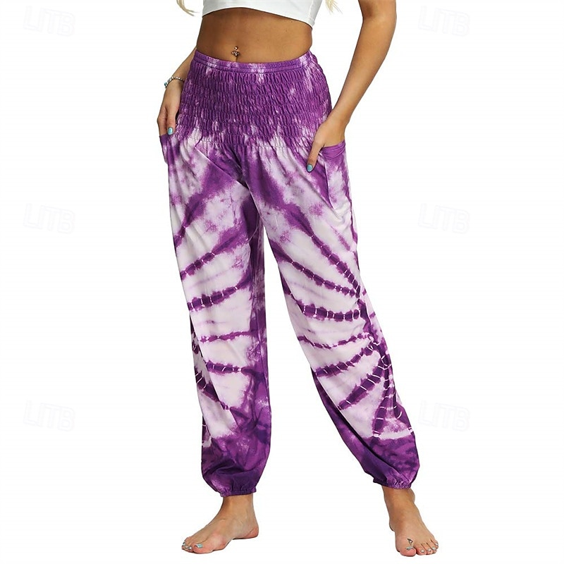Retro Vintage Boho 1970s Harem pants Yoga Pants Hippie Tie Dye Smocked Waist Rainbow Fancy Dress Women's Halloween Carnival Pride Parade Pride Month Festival Adults' Pants 2026 - $27.99 –P8