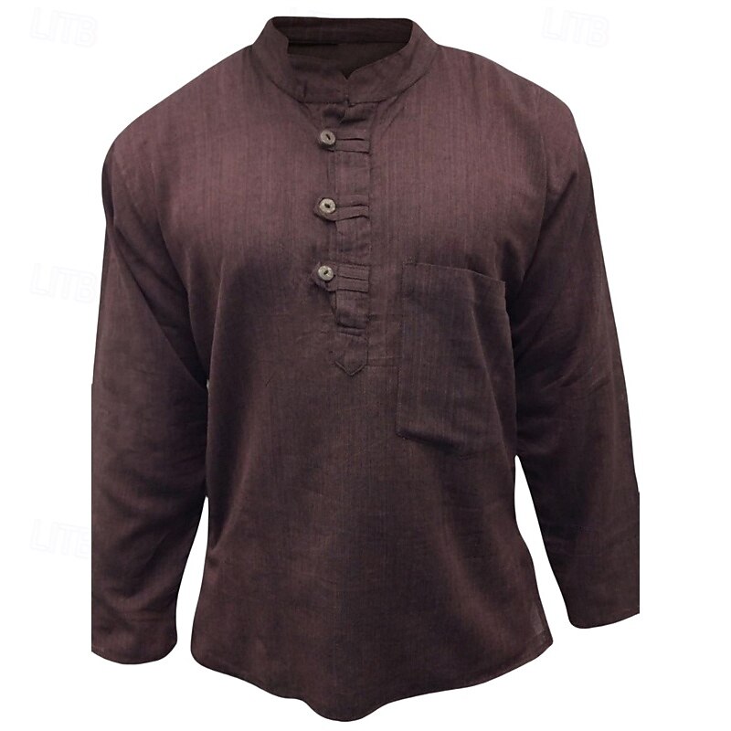Homme Chemise Chemise d'été Chemise Décontractée Chemise de Plage Chemise Boutonnée Noir Jaune Orange Vert Véronèse Bleu de minuit manche longue Uni Band Collar Vacances Hawaïen Vêtement Tenue de 2025 ? GBP £19 –P15