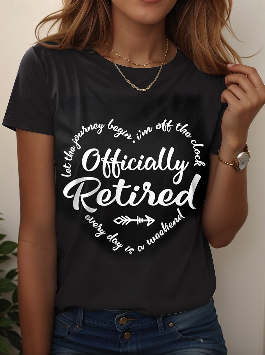 Women's T Shirt Retired Graphic Letter Vintage Stylish Classic Short Sleeve Crew Neck Regular Tops Daily Weekend Print Black White Pink Blue Purple Summer 2025 - $19.99 –P5