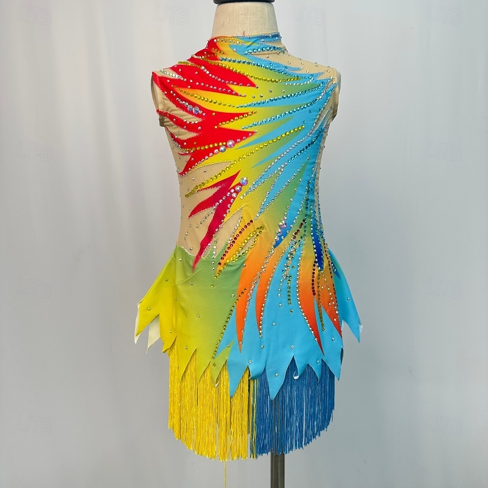 Eiskunstlaufkleid Damen Mädchen Eislaufen Kleider Blau Quaste elastisch Ausbildung Wettbewerb Eiskunstlaufkleidung Kristalle Ärmellos Eislaufen Eiskundstlauf 2026 - $199.99 –P4