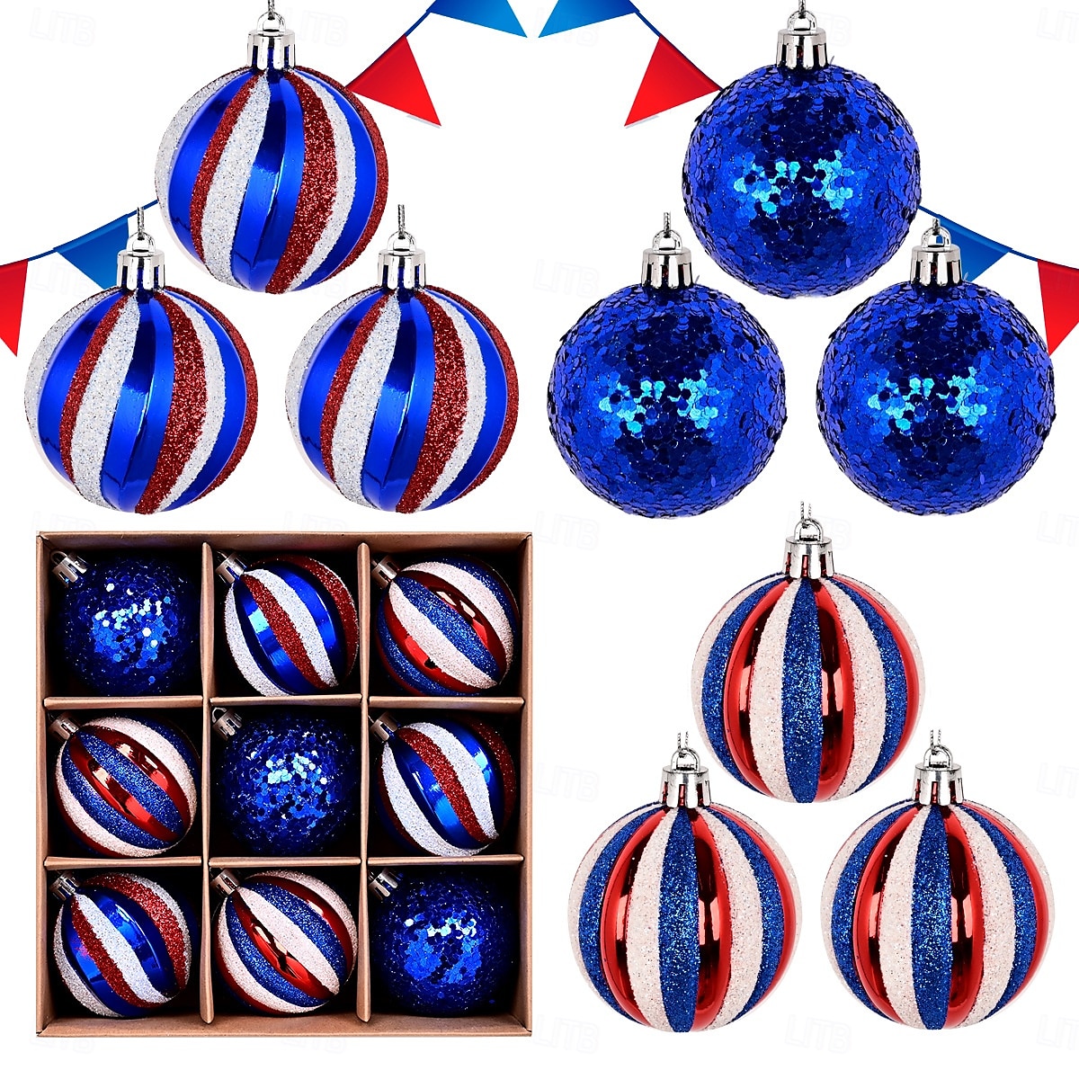 9 db/szett hazafias díszek július 4-i fadíszekhez, piros fehér kék törésálló americana törpe függő gömbdíszek munka karácsonyi emléknapi dekorációhoz 2025 - $18.99 –P1