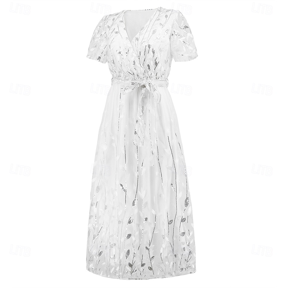 A-Linie Kleid Brautmutterkleid Elegant V Ausschnitt Bodenlang Spitze Kurzarm mit Schärpe / Band Falten 2025 2025 - $79.99 –P20