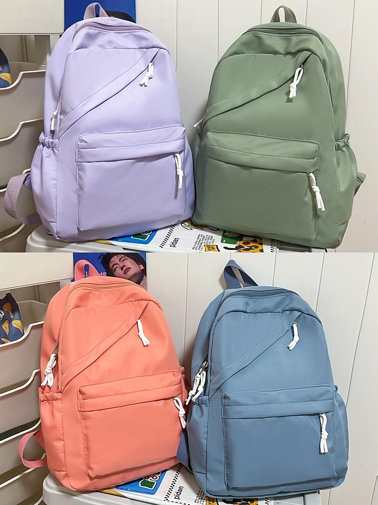 Sac à dos d'école unisexe en nylon de couleur unie avec design multi-poches - sac à dos léger et minimaliste pour adolescents et étudiants de 2025 ? $29.99 –P5