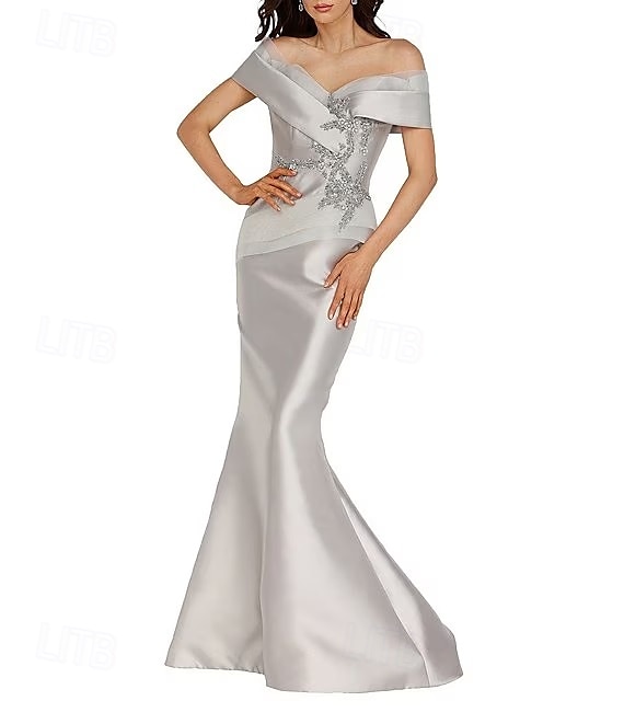 Meerjungfrau  Trompete Abendkleid Elegantes Kleid Formelle Hochzeit Bodenlang Ärmellos Offene Schulter Satin mit Perlen 2025 - $158.99 –P9