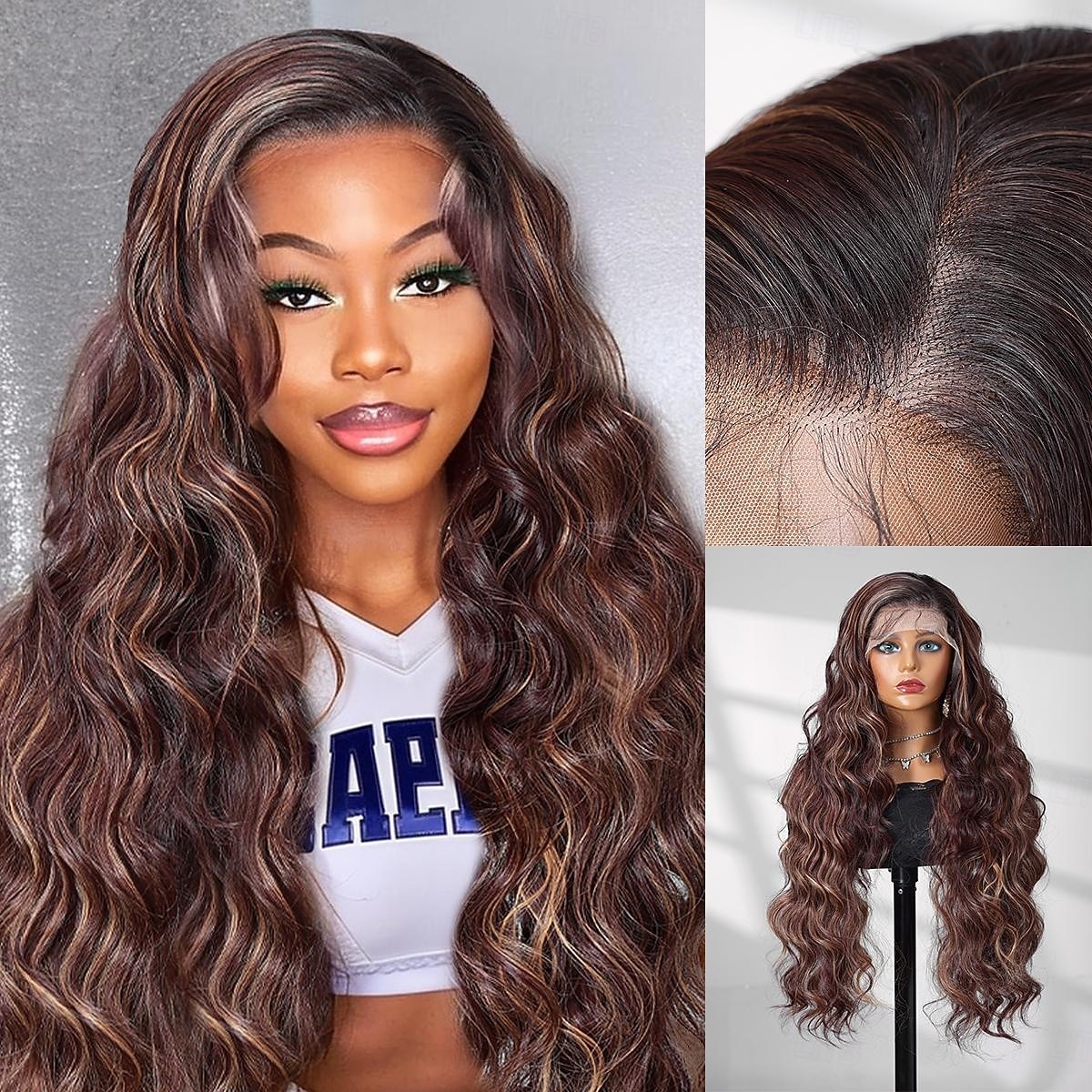 Synthetic Lace Wig Body Wave Style 30 inch Brown / Blonde Middle Part 13x4 Lace Front Wig Women's Wig Dark Brown 2026 - $76.99 –P1