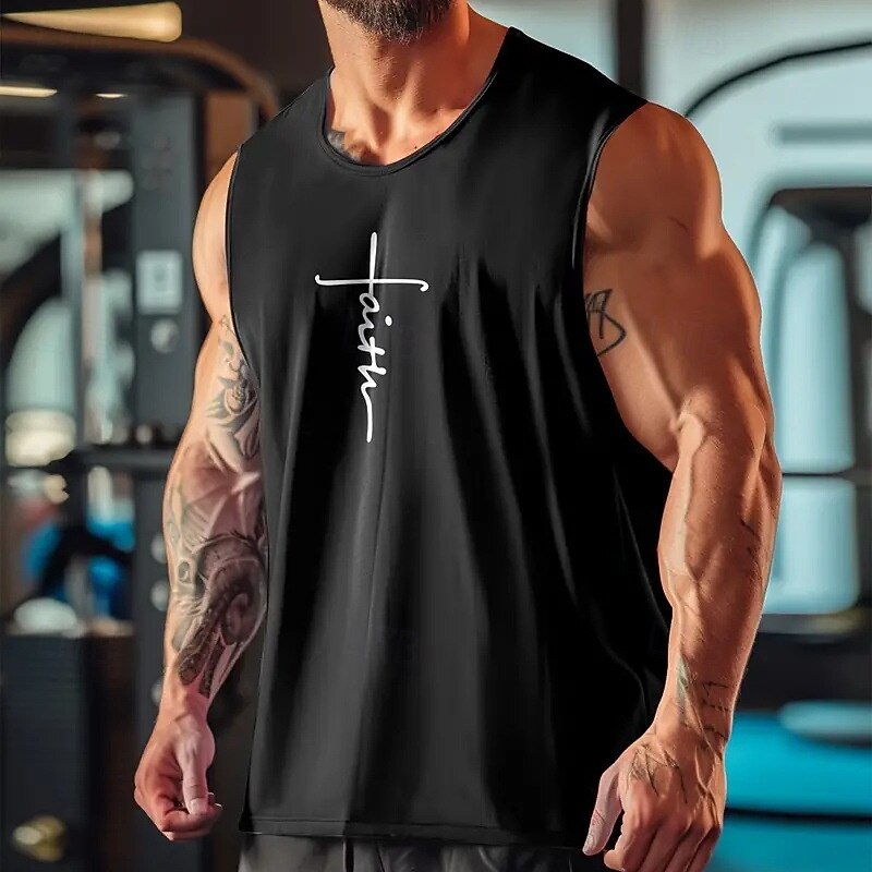 2026年 メンズ バイブル タンクトップ ベスト アンダーシャツ ノースリーブシャツ ノースリーブ クルーネック サマー レター ファッション デザイナー ベーシック クラシック バケーション ストリート 外出用 ブラック ホワイト イエロー トップ Tシャツ メンズ  コレクション – $15.49 –P5