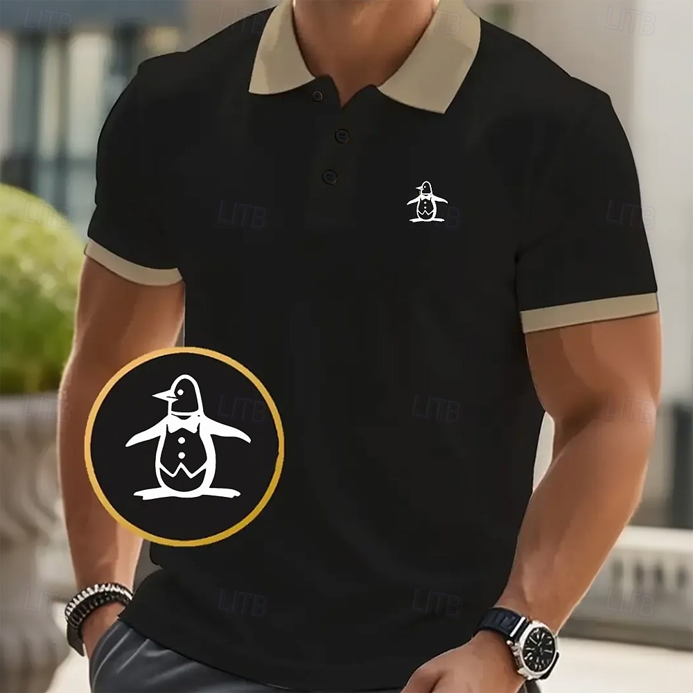 Herre Pingvin Polo Kortermet Poloskjorter Skjorter med krage Fritid Feriested utendørs Dagligdagstøy Ferieklær 3D-utskrift Sommer Svart Rosa Brun 2025 - $23.99 –P5