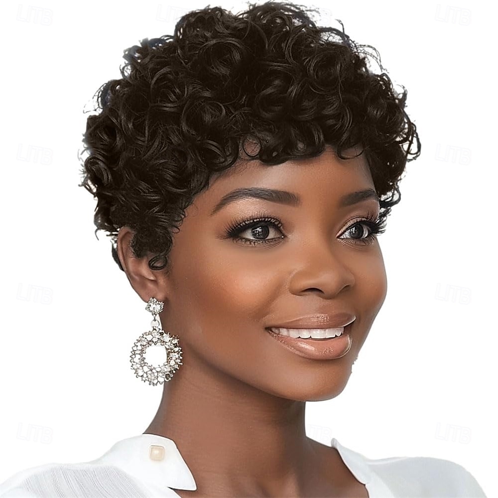 Perucă scurtă cu tunsoare pixie pentru femei de culoare, peruci afro scurte și crețe, peruci naturale negre pentru femei de culoare, perucă sintetică scurtă și creță 2026 - $24.99 –P6