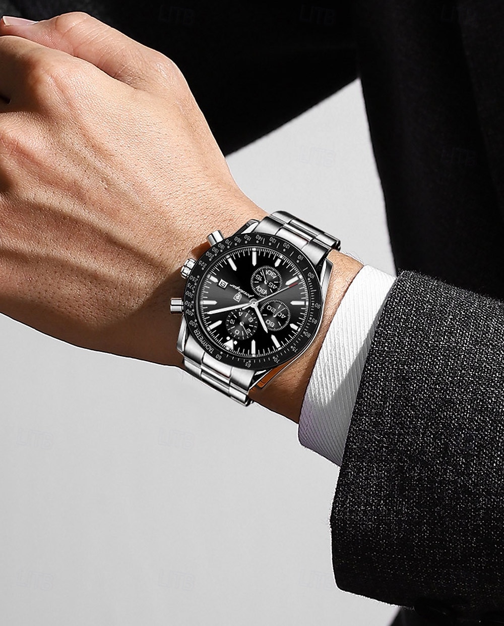 Роскошные бизнес-мужские часы – водонепроницаемые кварцевые наручные часы стальной браслет для формальной и повседневной носки с отображением даты 2026 - $24.99 –P10