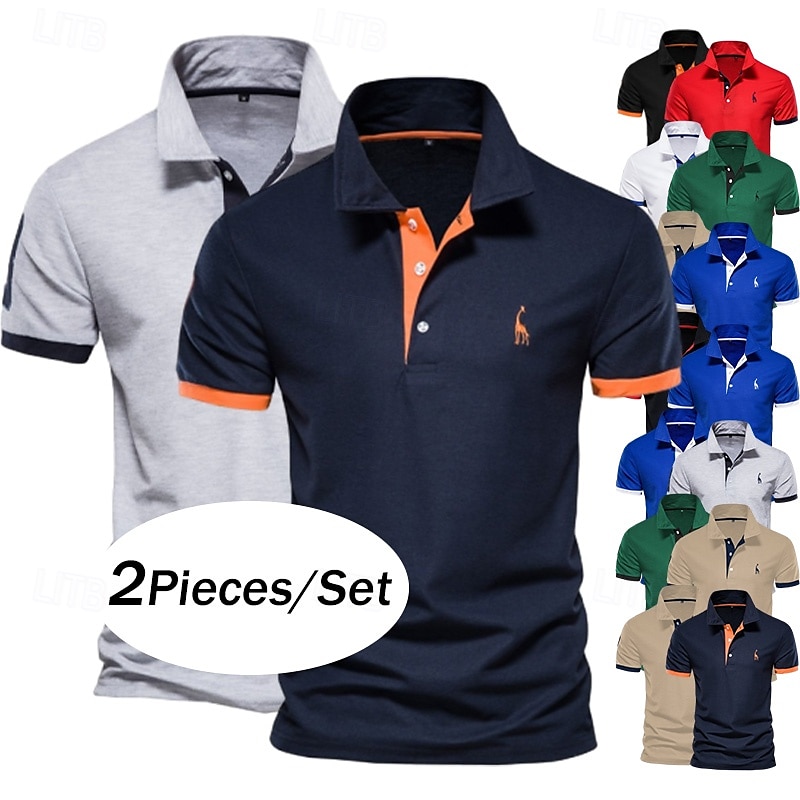 Pánské polo tričko s krátkým rukávem, 2 ks, ležérní, s klopou, pohodlné, s ozdobným potiskem &vyšívané základní letní polo tričko regular fit 2025 - $26.99 –P1