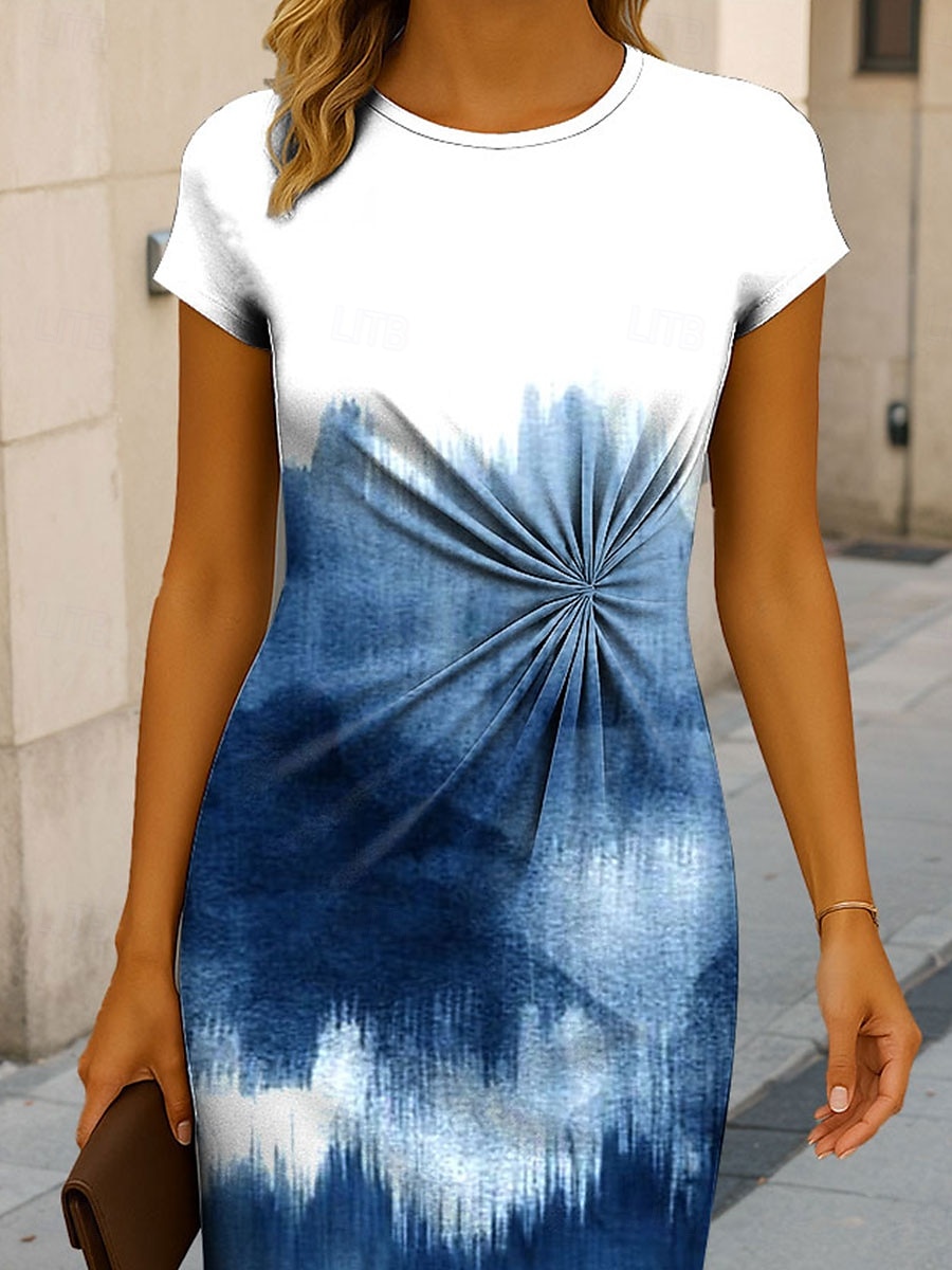 Women's Midi Dress Sheath Dress Bodycon Dress Formal Boho Daily Regular Fit Ombre Graphic Abstract Short Sleeve Crew Neck Red Blue Purple Green Summer Spring 2025 - $35.99 –P2