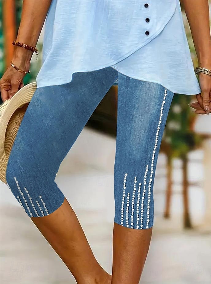 Leggings Capri pour femmes haute élasticité mode vacances hawaïenne longueur mollet taille mi-haute impression graphique respirant doux extensible vacances décontractée quotidienne bleu œuf de de 2025 ? $18.99 –P3