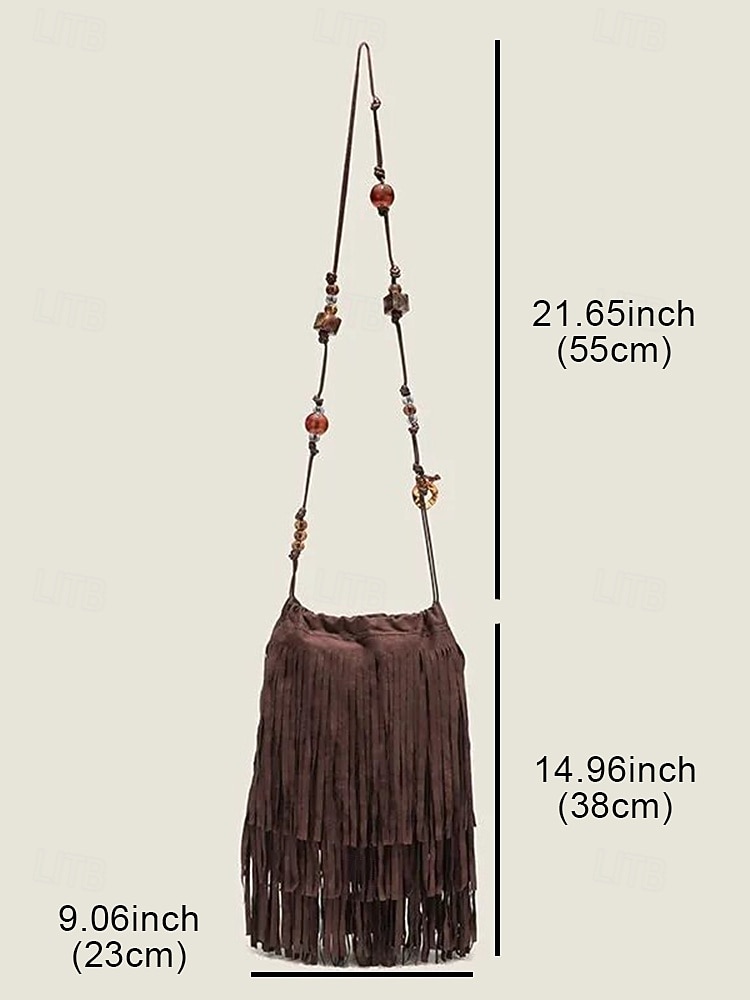 Women's Boho Fringe Crossbody Bag with Beaded Strap – Vintage Suede-Look Shoulder Purse for Festivals, Travel and Casual Outfits 2026 - $18.99 –P7