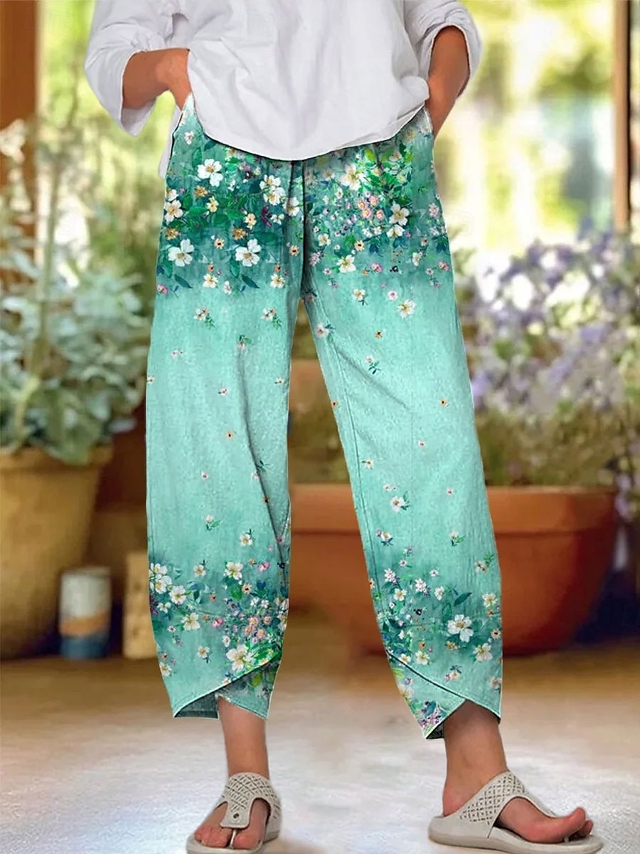 Per donna Chinos Pantaloni Larghi Shorts da Spiaggia Vacanza Vintage Stile Etnico Lunghezza alla caviglia Vita Alta Floreale Grafico Stampa Calore Termico Traspirante Morbido Micro-elastico Formale del 2025 a $20.99 –P1