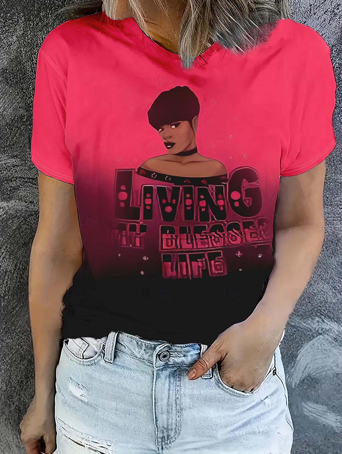 Dame T skjorte Sommertopper Grafisk Bokstaver Klassisk Fritid Kortermet Crew-hals Crop Tops Daglig Helg Trykt mønster Regnbue Sommer Vår Høst 2025 - $14.99 –P1