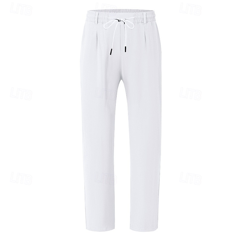 Herr Linne Byxor Långbyxor Sommarbyxor Strandbyxor Ficka Snörning Elastisk midja Slät Komfort Andningsfunktion Semester Dagligen Helgdag Hawaiisk Boho Ljus kaki Svart 2025 - $22.99 –P3