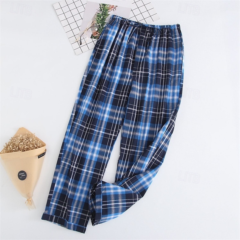 Herren Freizeitkleidung Karierte hose Lounge Hose Karomuster Mode Klassisch Lässig Heim Täglich Bett Baumwolle Komfort Atmungsaktiv Weich Hose Elastischer Bund Sommer Frühling Schwarz Königliches Blau 2025 - $15.99 –P8