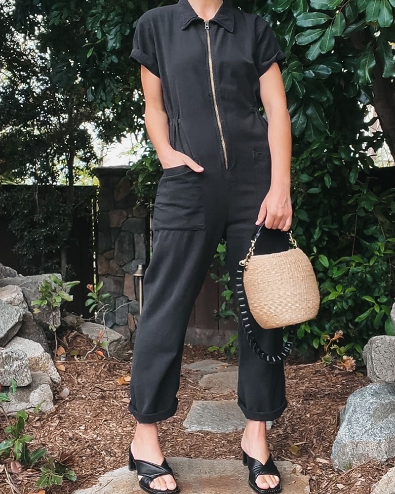 Damen Normal Overall Streetwear Einfarbig Kurzarm Hemdkragen Reißverschluss Ausgehen Wochenende Normale Passform Blau Schwarz Rosa Sommer 2026 - $31.99 –P7