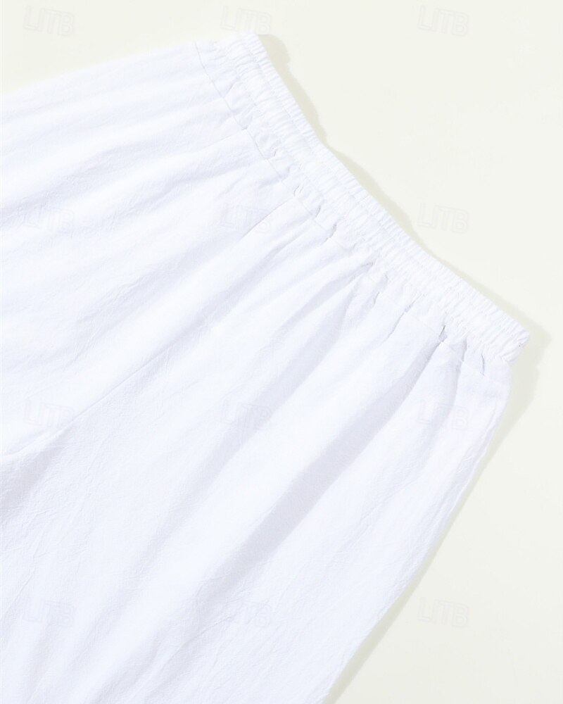 Hombre Pantalón corto Pantalones cortos de lino Pantalones cortos de verano Pantalones cortos de playa Bolsillo Correa Cintura elástica Plano Comodidad Transpirable Corto Vacaciones Festivos Playa 2025 - $22.99 –P5