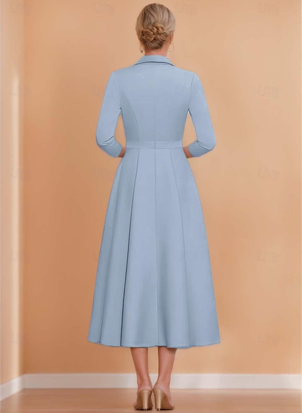 vestido blazer linha a mãe da noiva vestido crepe elegante simples lapela decote comprimento chá cetim manga 3/4 com cor sólida 2025 de 2025 por $169.99 –P3