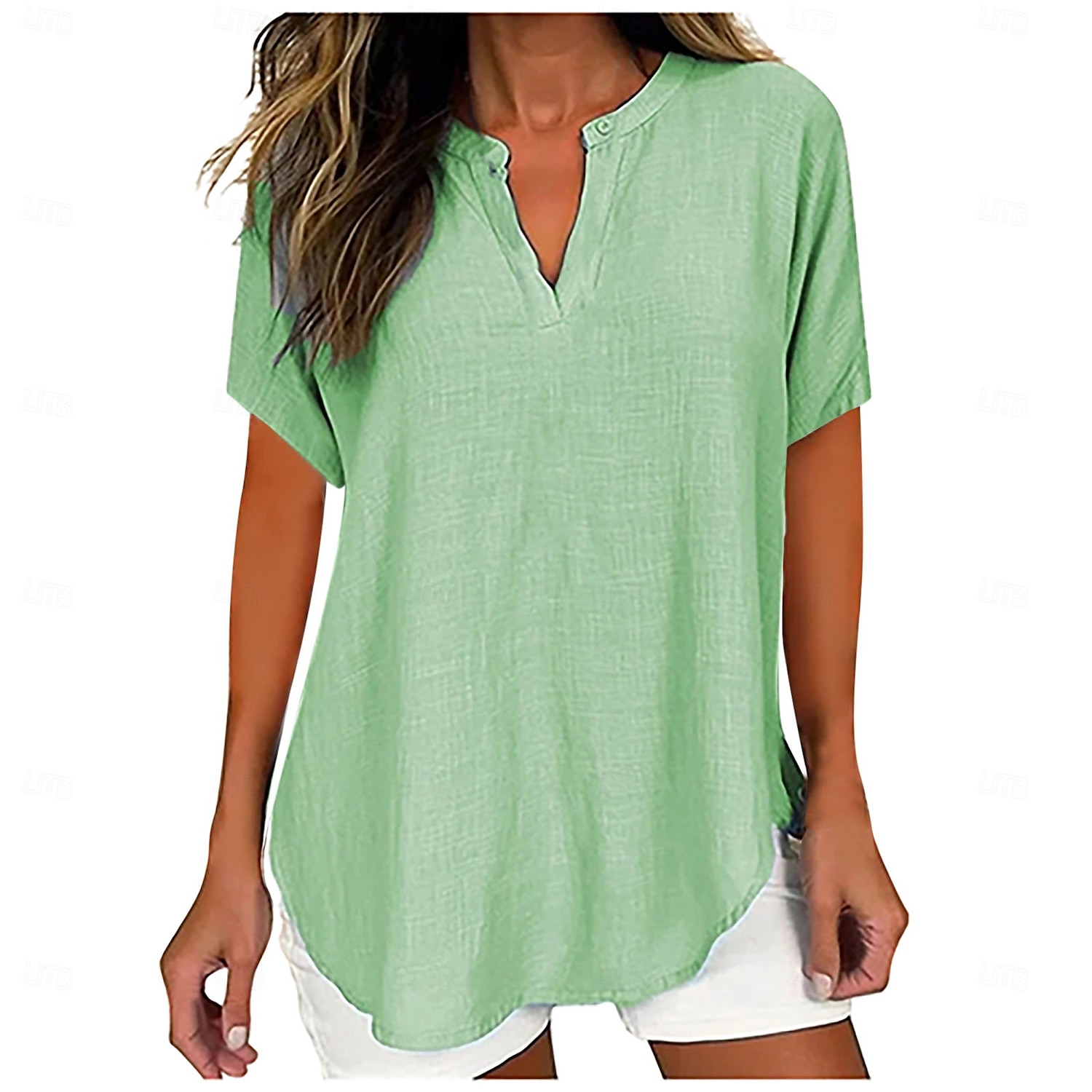 Damen Bluse Einfarbig Elegant Lässig Kurzarm V Ausschnitt Normale Oberteile Täglich Ferien Schwarz Weiß Rosa Blau Grün Sommer Frühling 2025 - $22.99 –P5