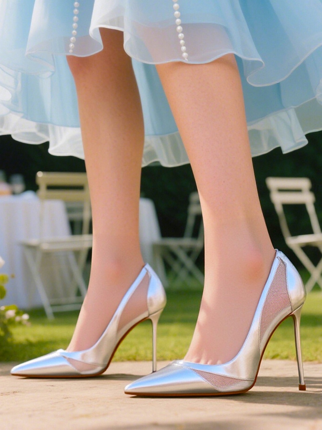 Escarpins à bout pointu en daim nude pour femmes avec détails en maille, chaussures à talons aiguilles hauts pour cocktails et occasions formelles de 2025 ? $64.99 –P3