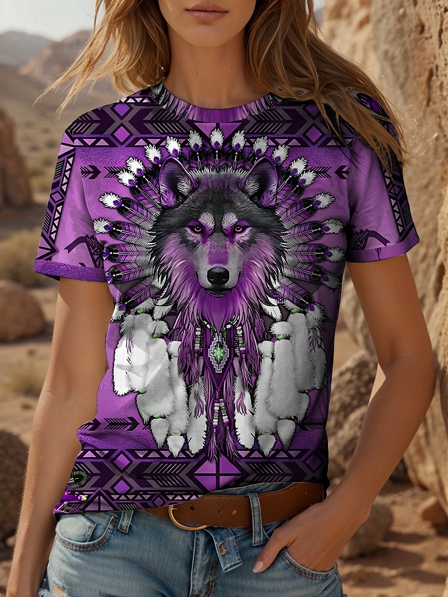 Femmes T-shirt Graphique Animal Géométrique ancien Élégant Classique Manche Courte Col ras du cou Col rond Hauts Réguliers Quotidien Week-end Imprimé Jaune Rouge Bleu Violet Vert Été Printemps de 2025 ? $19.99 –P4