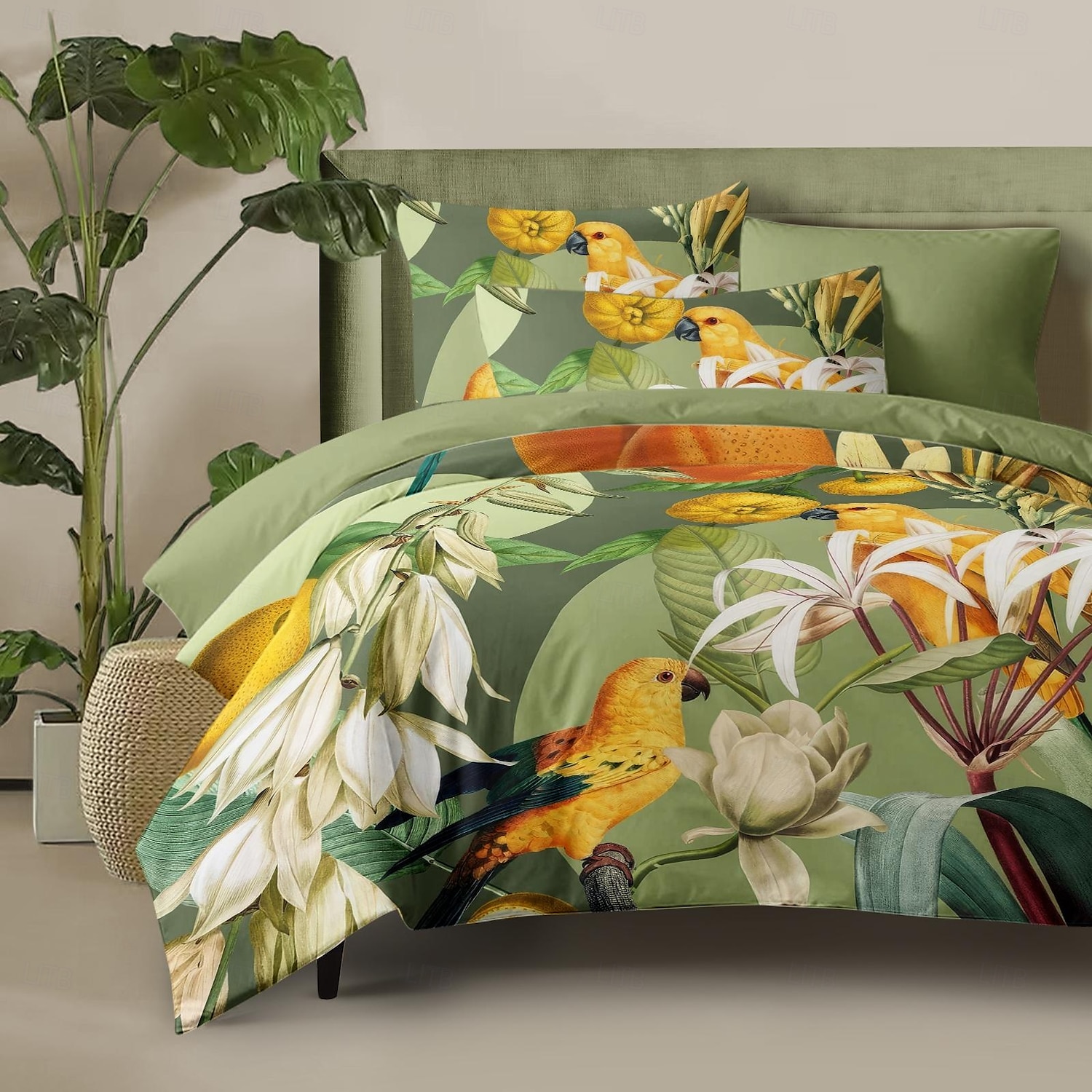 Cobertor de Edredom de Plantas Tropicais 100% Algodão Conjunto de Cama Tamanho Casal Cobertura de Colchão Macia Confortável e Leve com 2 Fronhas para Todas as Estações de 2025 por $60.99 –P7