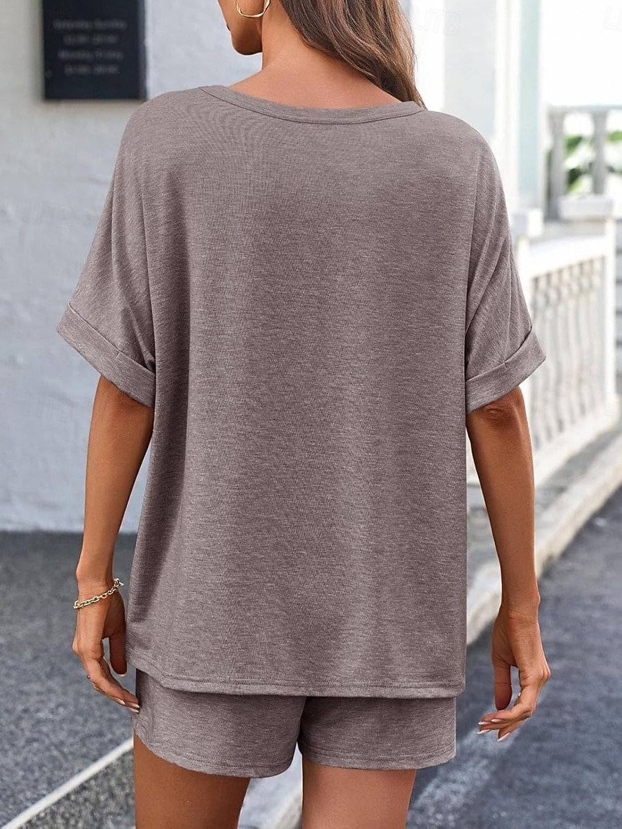 Dam Set med shorts Bolero Top Kortärmad Rund hals Ensfärgat Snörning Mode Streetwear Ledigt Dagligen Utomhus Blå Svart Brun Sommar Lös passning 2026 - $31.99 –P17