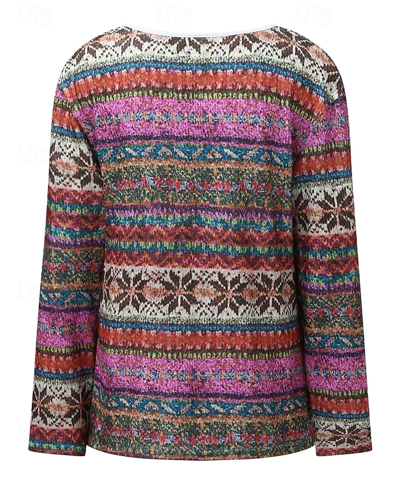 Dames Blouse Bloem Modern Boho Lange mouw V-hals Normale tops Feestdagen Uitgaan Afdrukken blauw Paars Oranje Zomer 2025 - $18.49 –P3