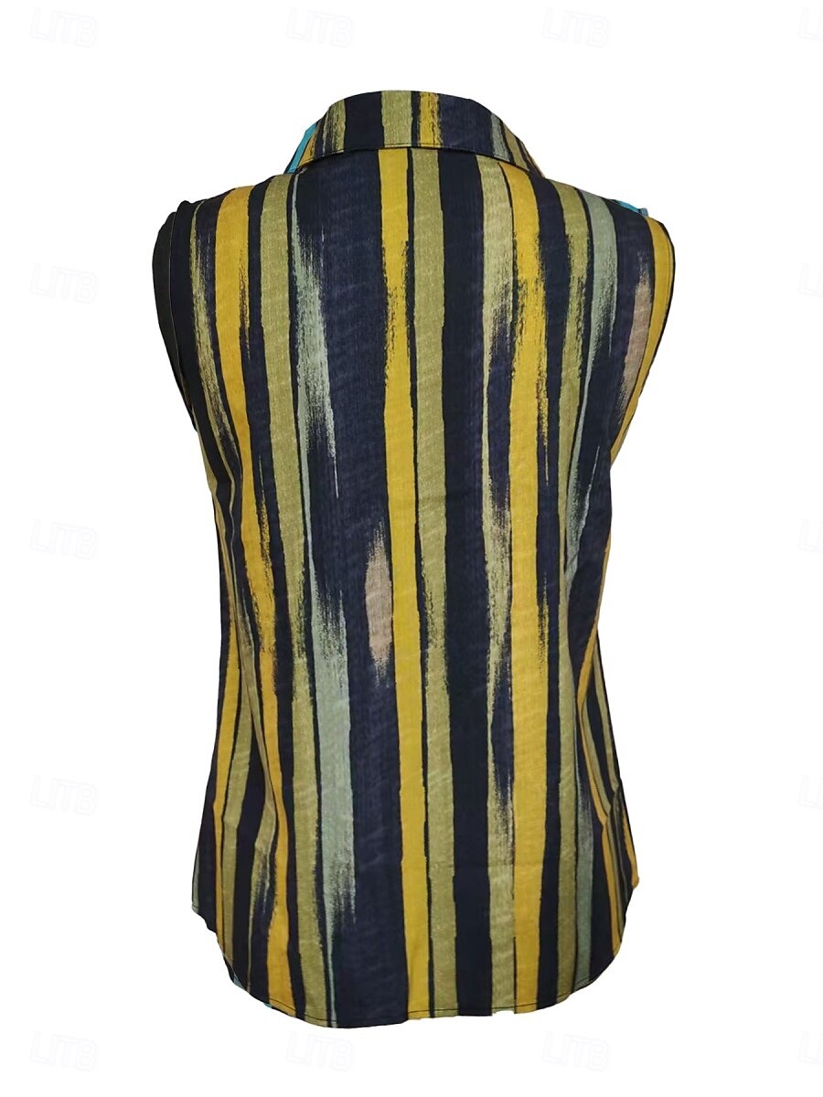 Women's Camisole Tank Top Striped Daily Casual Sleeveless V Neck Regular Tops Daily Buttons Print Yellow Red Blue Summer Spring 2025 - $16.99 –P5