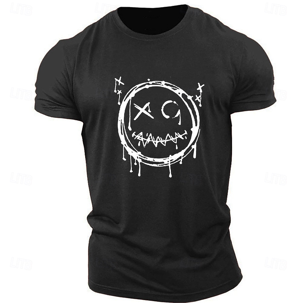 Herr Tecknat Grafiska tryck Rolig Le ansikte T-shirt Grafiska utslagsplatser Bomull Kortärmad Grafisk Skjorta Heather Grey Svart Vit Bekväm t-shirt Utomhus Gata Modedesignerkläder 2025 - $15.99 –P1