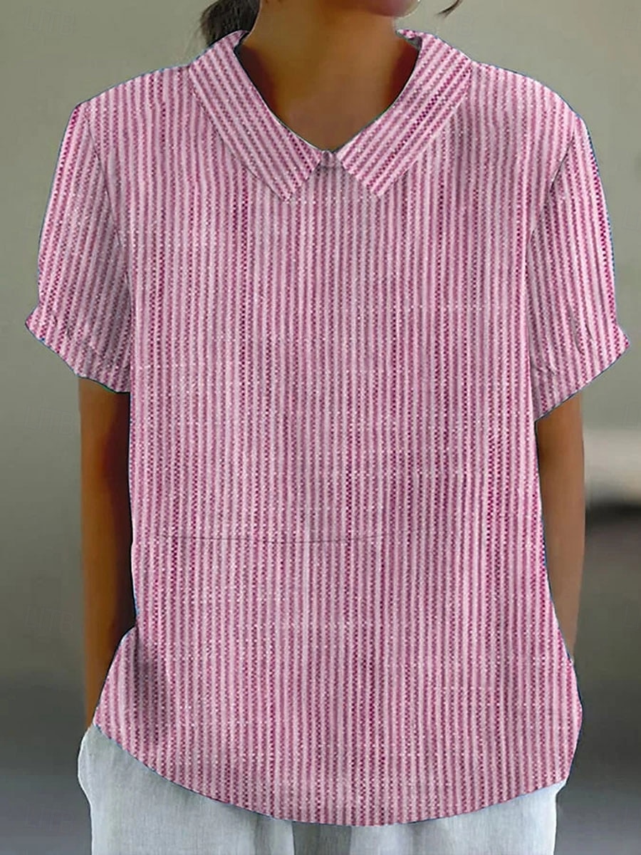 Dame Bluse Grafisk Geometrisk Stripet Elegant Daglig Stilfull Kortermet Skjortekrage Vanlige topper Arbeid Daglig Ferie Trykt mønster Rosa Blå Grønn Grå Sommer Vår 2025 - $23.99 –P2