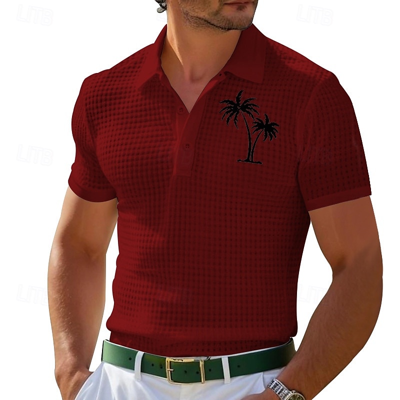 Per uomo Polo Maglia da golf All'aperto Abbigliamento quotidiano Bavero Manica Corta Moda Hawaiano Albero di Cocco Stampato Estate Vestibilità regolare Nero Bianco Giallo Vino Azzurro cielo Grigio del 2025 a $20.99 –P12