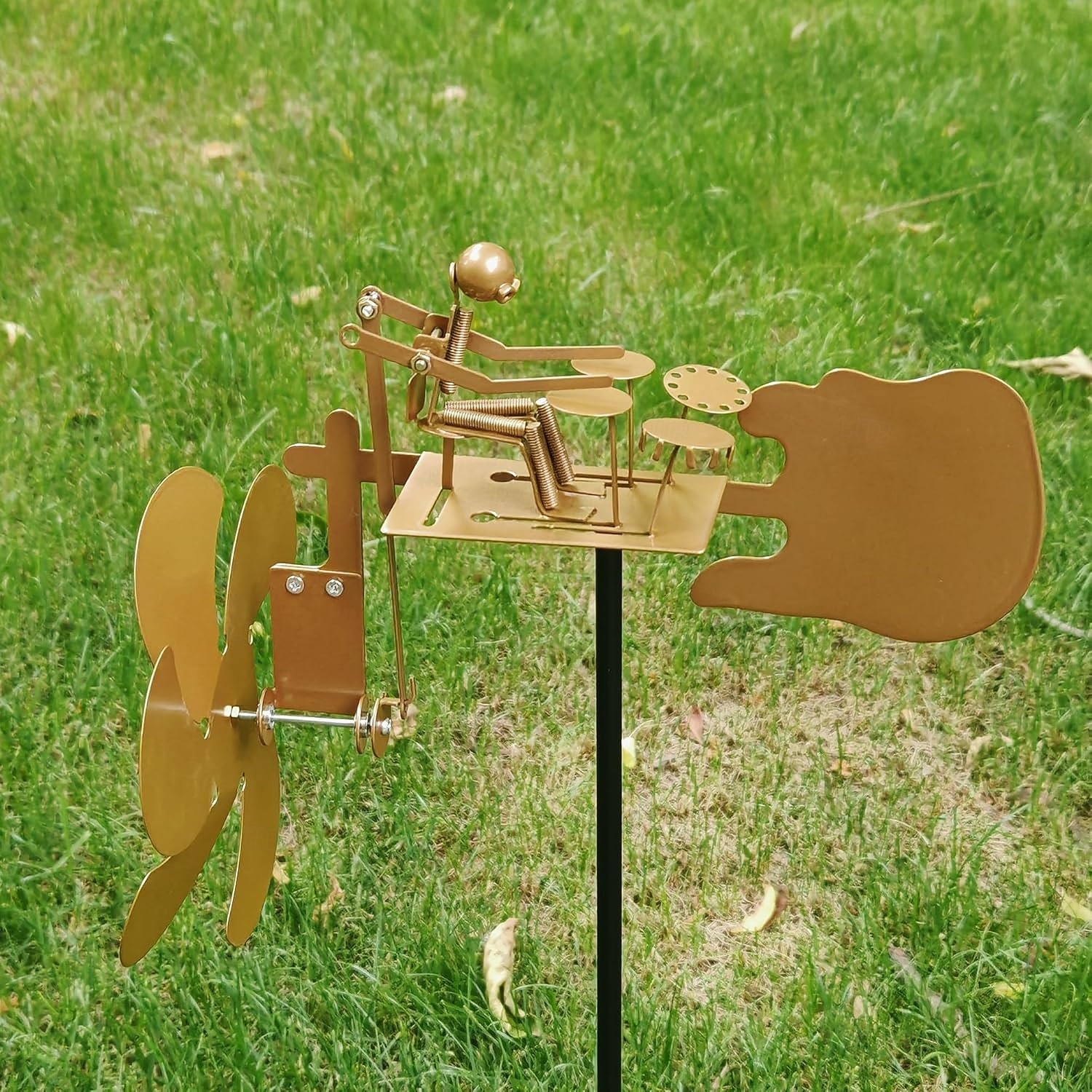 handgjord metalltrummis vindkvarn trädgårdssnurra, musikalisk vindskulptur i metall med gitarrdesign, trädgårdsdekor för utomhusbruk, vinddriven kinetisk konstpresent för män 2026 - $28.99 –P9