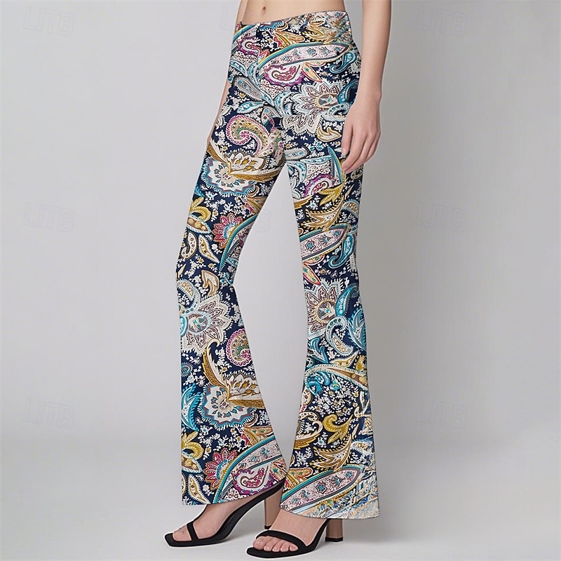 Retro Vintage Boho 1970er Schlaghosen Schlag-Leggings Hippie Disco Hohe Taille Paisley-Muster Stammes Kostüm Damen Halloween Karneval Urlaub Musikfestival Festival Erwachsene Hose 2026 - $21.99 –P8